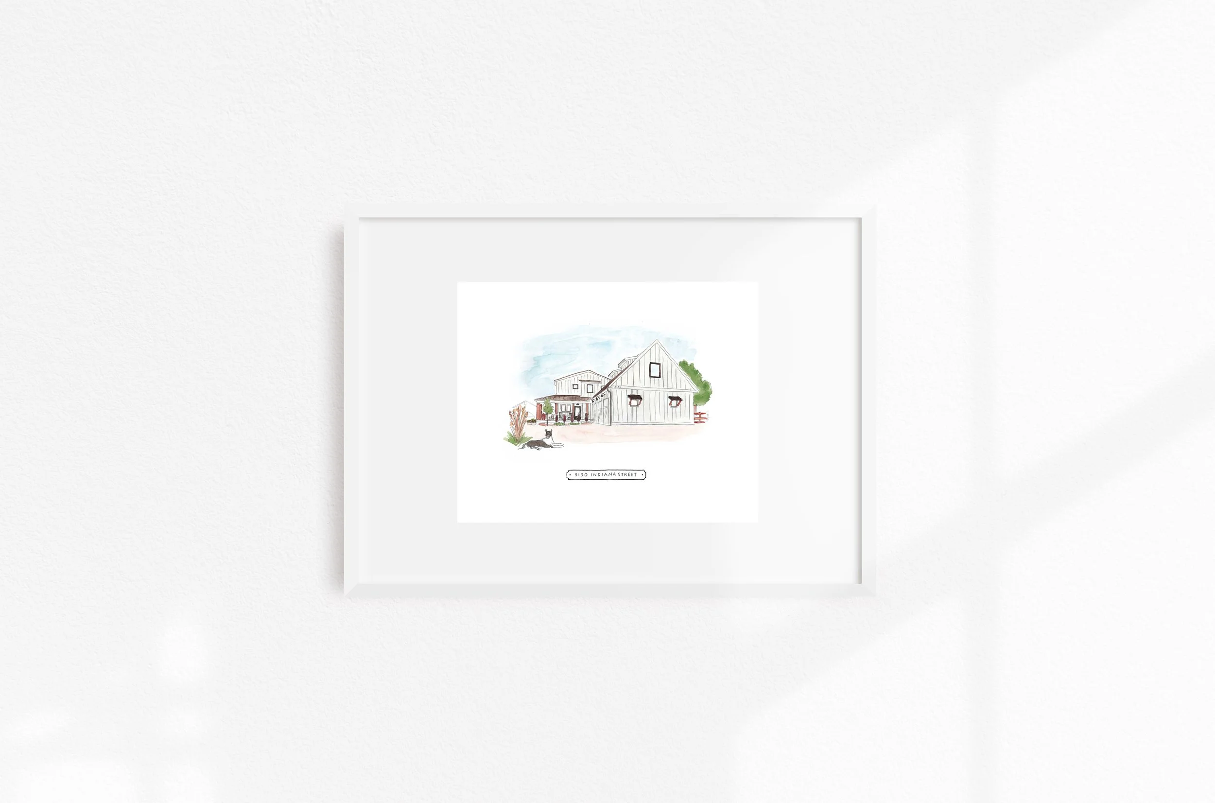 house illustration, white frame