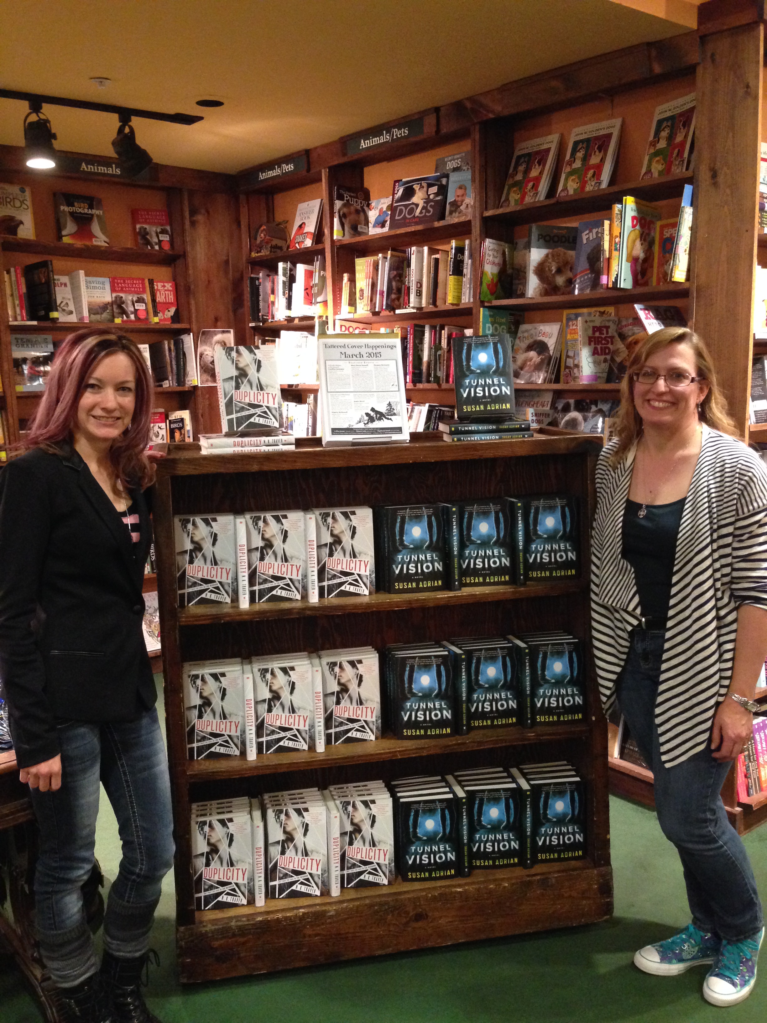 n.k. traver and me with our amazing book display at tattered cover in denver!