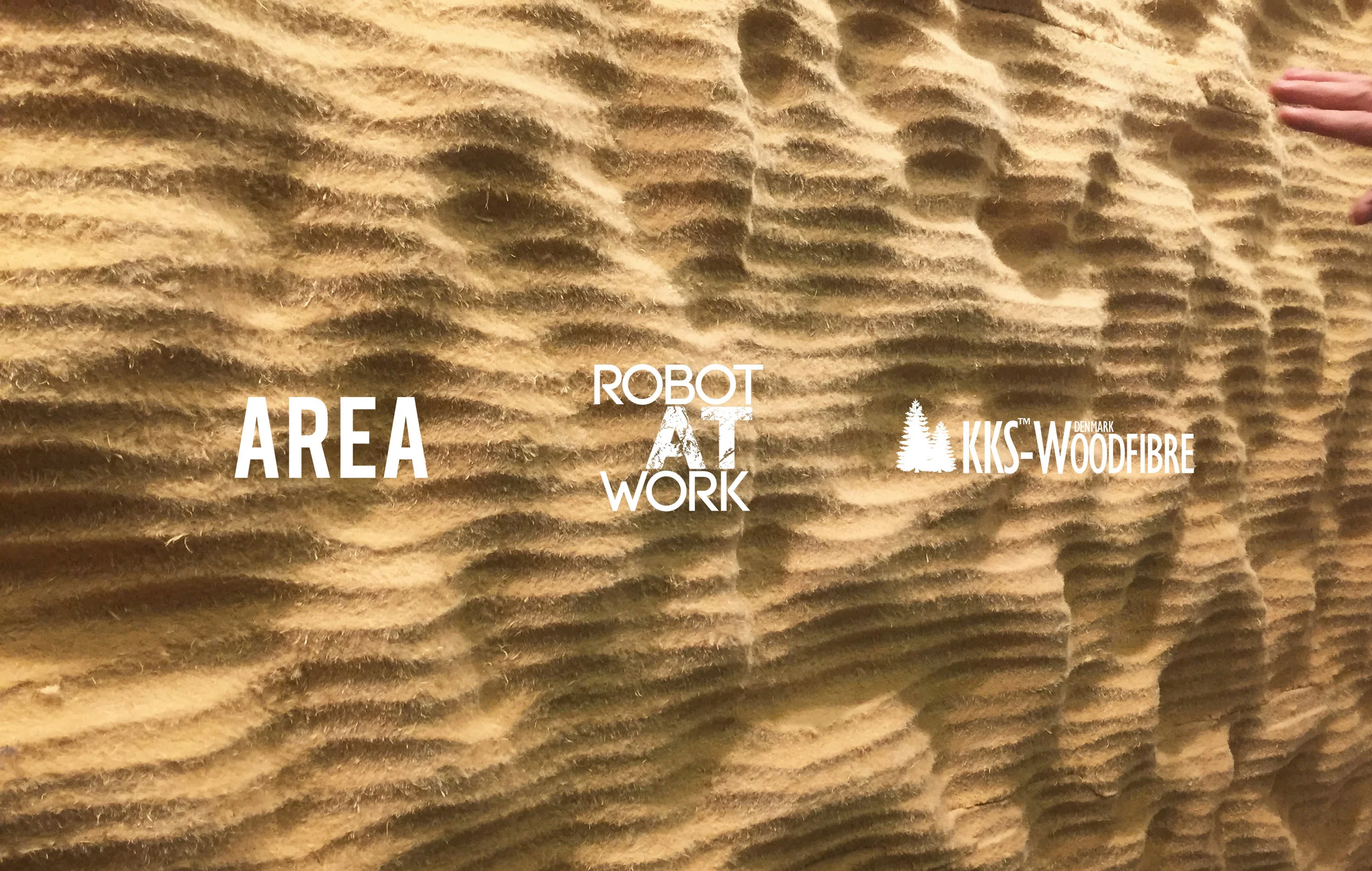 New prototype of moisture and acoustic regulating wood fibre panels installed at the Building Green Conference Copenhagen 1-2 November. A ongoing innovation driven collaboration between AREA, RobotAtWork and KKS-Woodfibre Denmark.