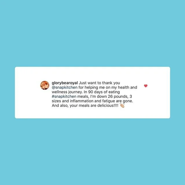 Thank YOU for choosing #SnapKitchen to help you on your health and wellness journey, @glorybearoyal! ⁠
⁠
Comments like these seriously warm our hearts and make all that we do rewarding, special and WORTH IT! ⁠
⁠
We can help you put your nutritional g