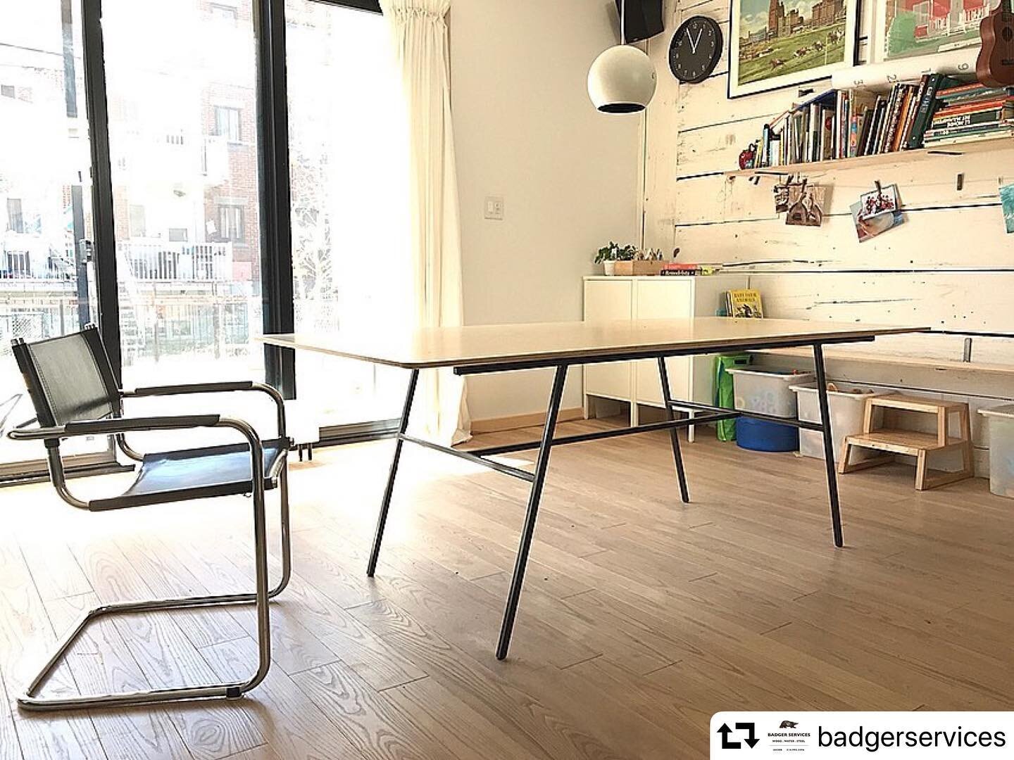 Thank you @badgerservices and @brodskyandbond for another great collaboration! This table sure is getting a lot of field testing! 
#tabledesign #russianply #steeltube #tabledecor #montrealdesigner