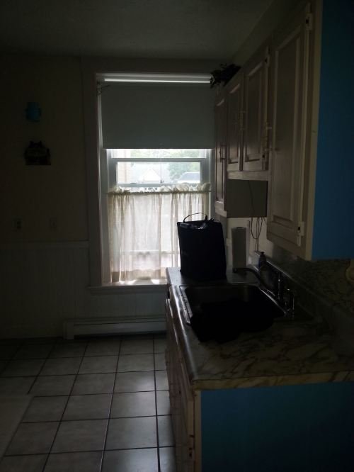Terrible photo, but please note the random blue on the side of the hastily added sink and counters.