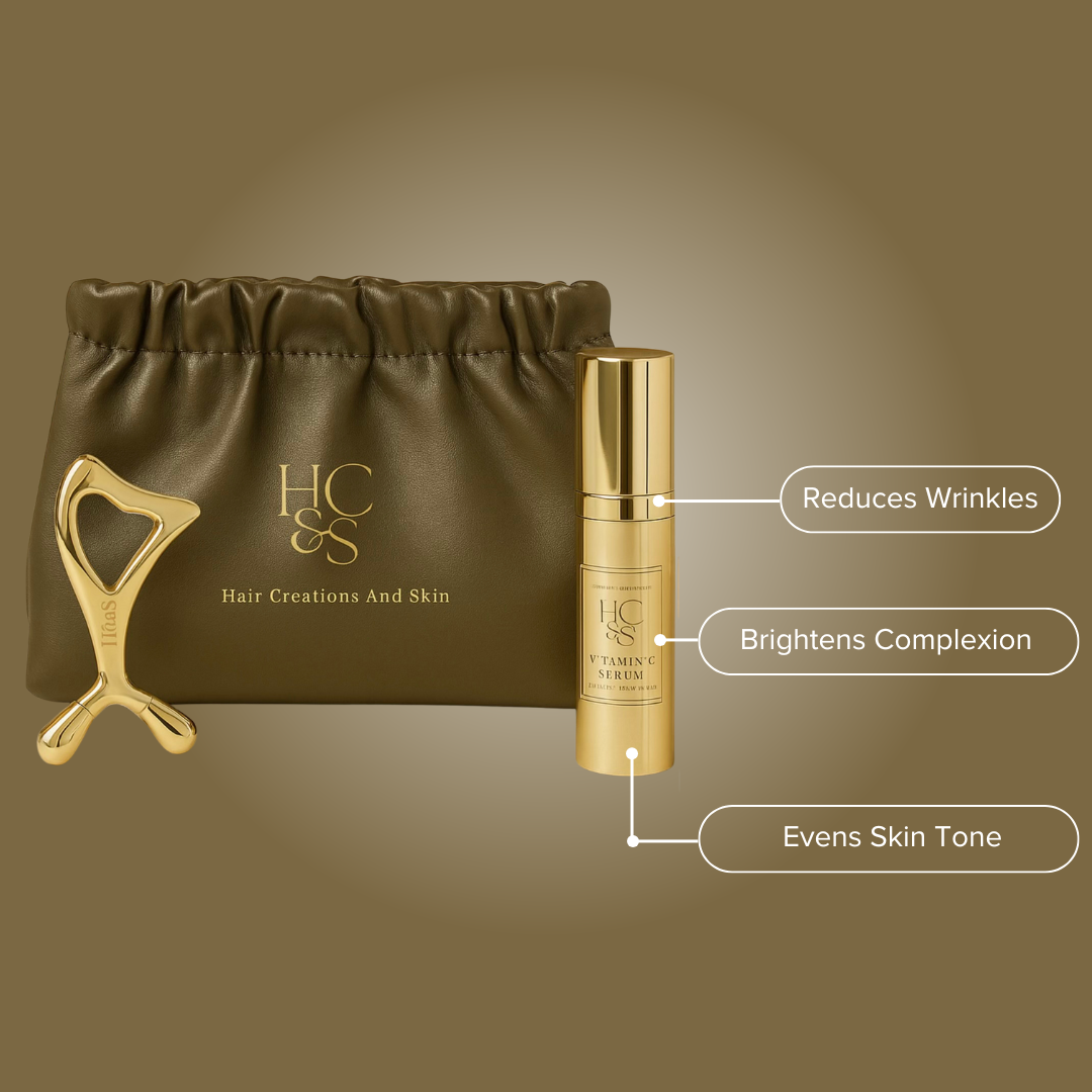  This set is the perfect way to show some love to your skin. Featuring our Premium Vitamin C Serum and Gua Sha — for a radiant, glowing complexion. 