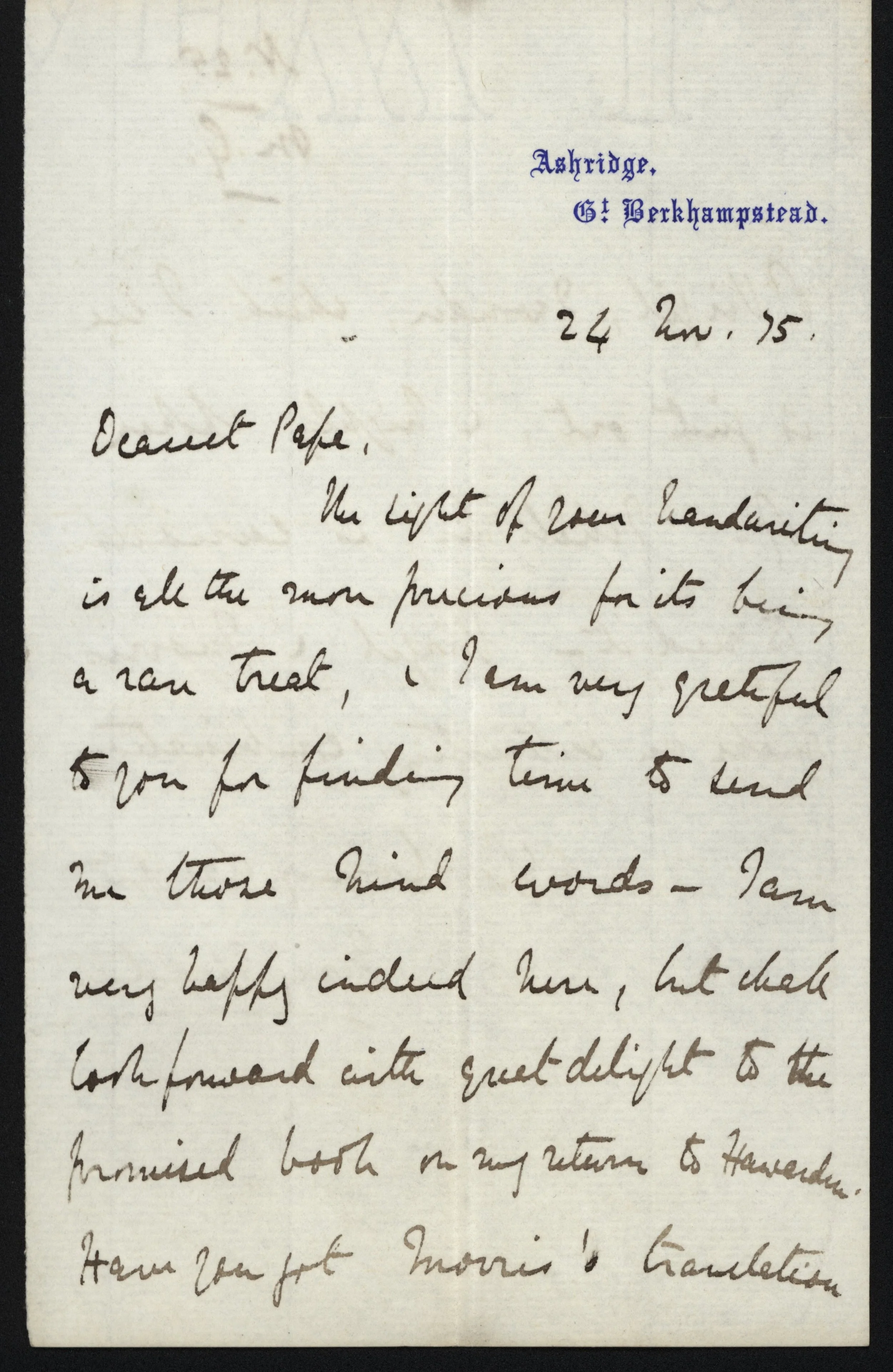 Mary Gladstone to W.E. Gladstone, 24 November 1875. The Flintshire Record Office, GG 603. All images used with permission. See the end of the post for the transcription.