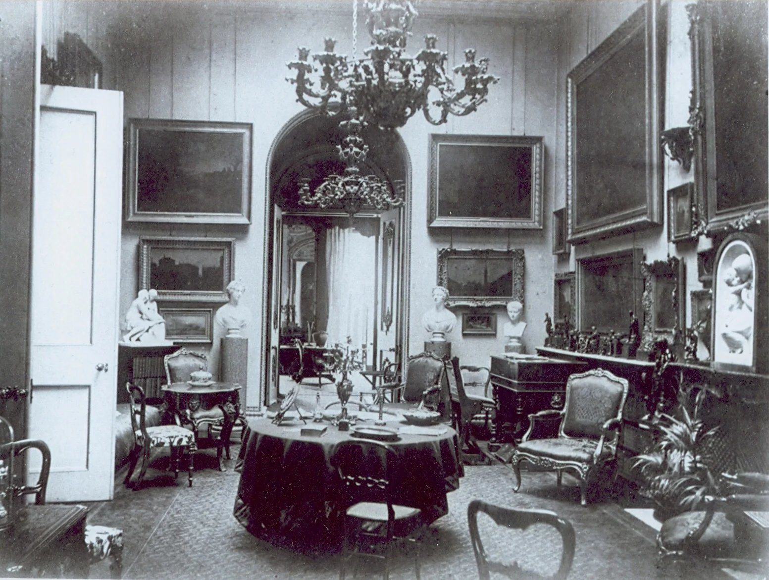Music room seen through the door of the first floor gallery, 11 Carlton House Terrace. Unknown date. Photo used by kind permission of the British Academy.