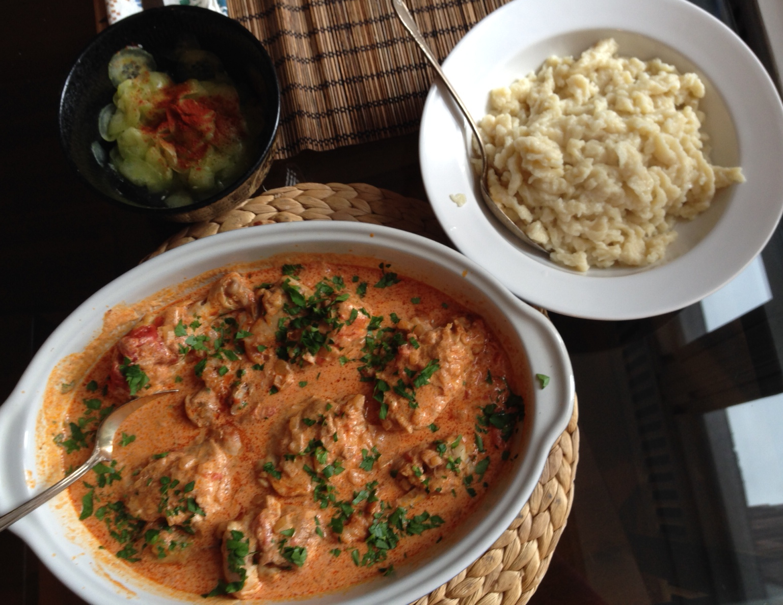Chicken Paprikash and Hungarian Nockedli (Spätzle). Find the Recipes Below! 