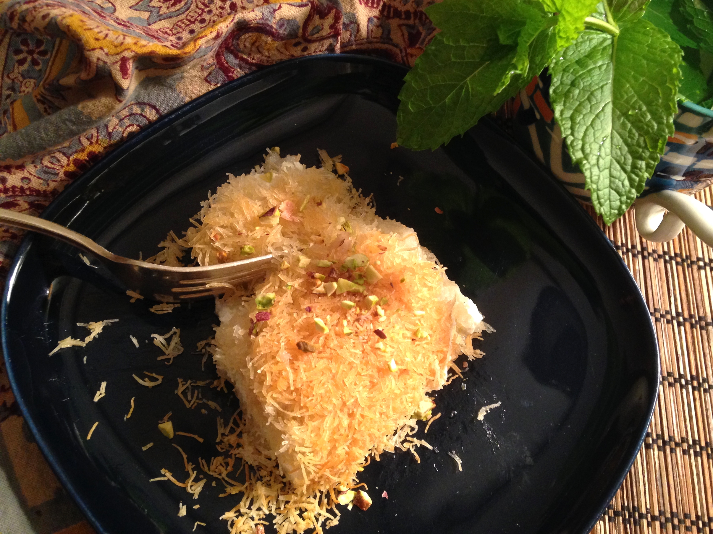 Knafeh, a Middle Eastern pastry with sweet cheese and sugar syrup. Scroll down for the recipe!