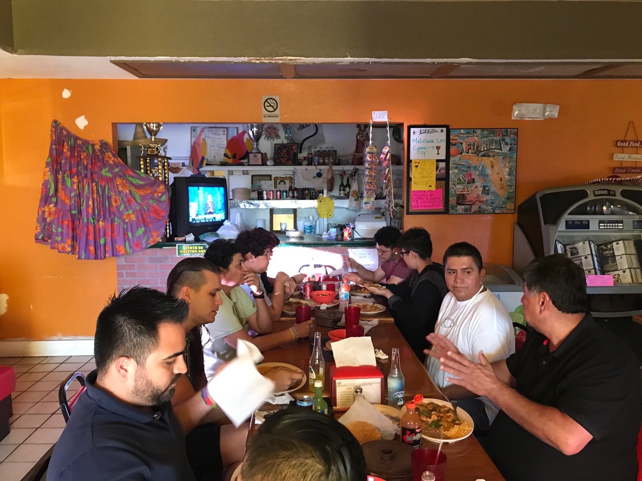 Members of the LGBTQ+ farmworker group at a local restaurant. Photo by Yesica Ramirez.
