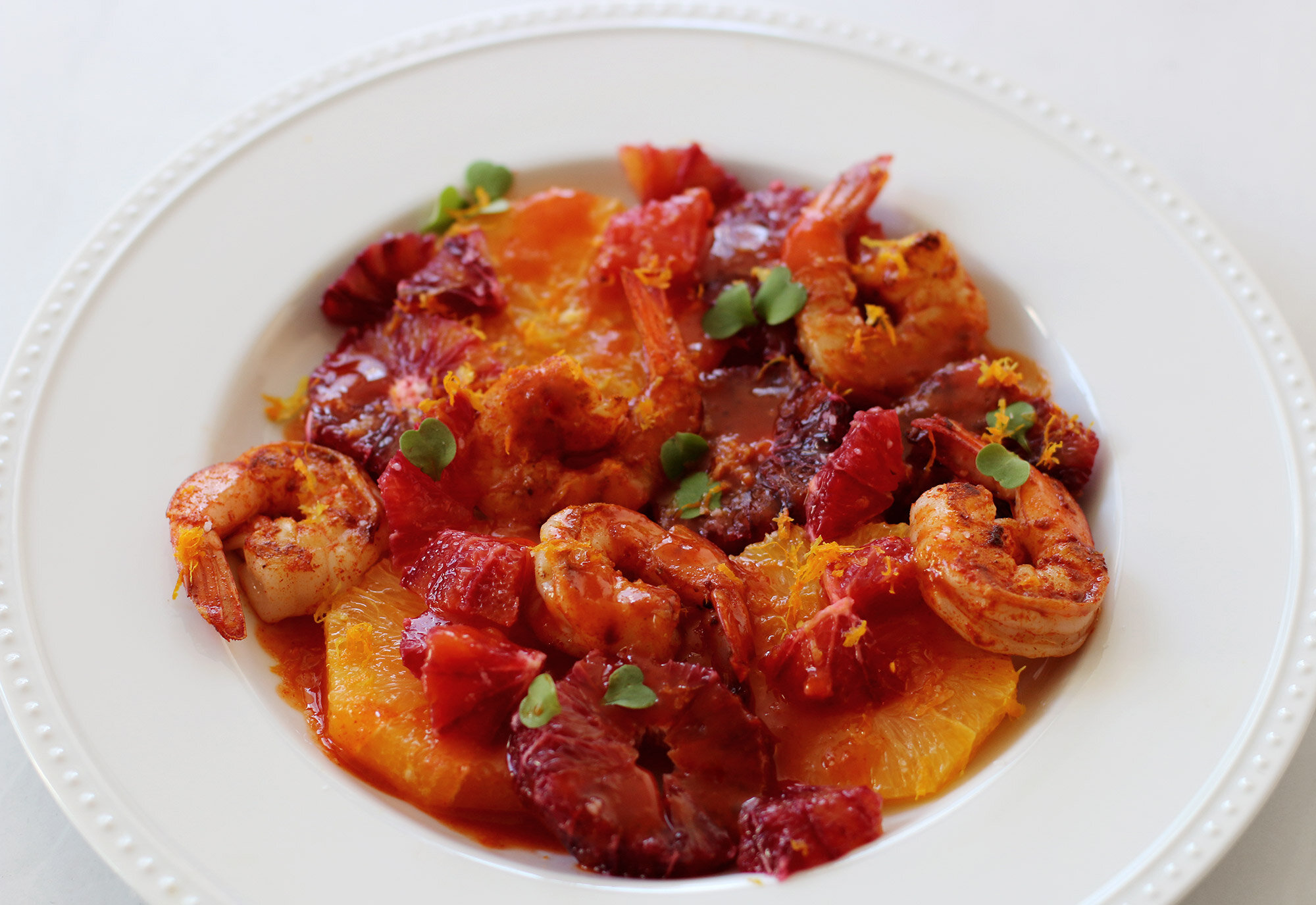 Shrimp and Citrus with Gochujang Apricot Dressing