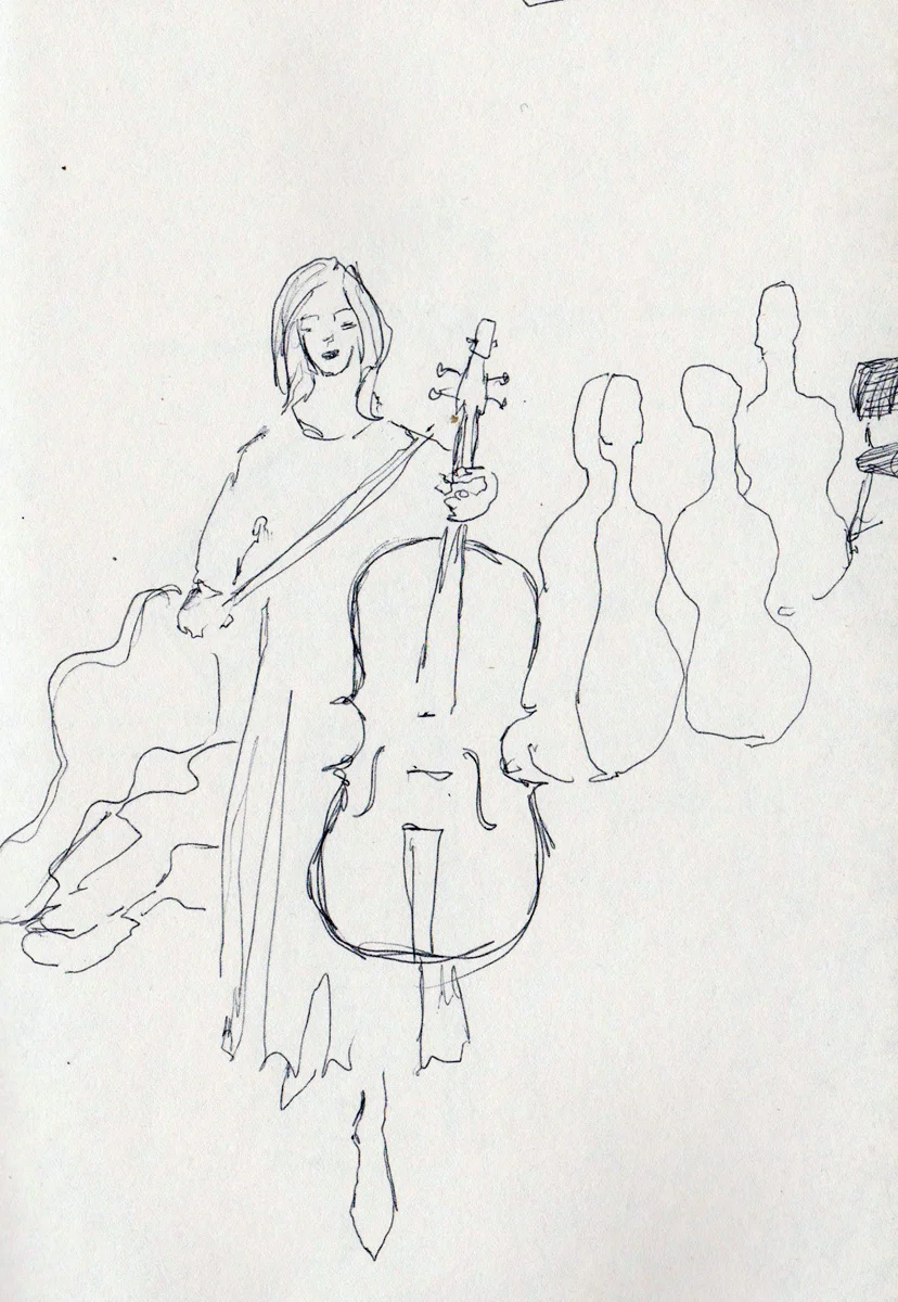 Cellist, pit corridor