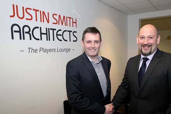Justin Smith (left) pictured with Sam Rush (right) in front of the Players' Lounge at the iPro Stadium