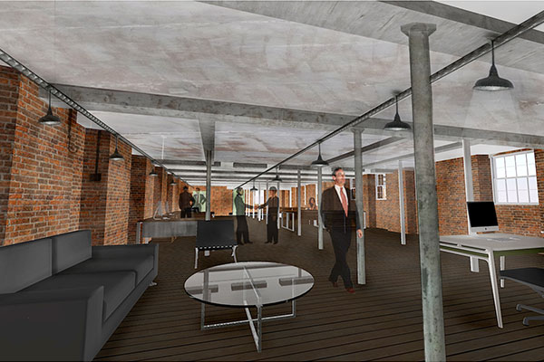 An artist's impression of the Long Mill third floor offices at Darley Abbey Mills