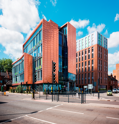 The proposed designs for the Agard Court development (right) standing next to the existing One Friar Gate Square development (left) now leased to the University of Derby.