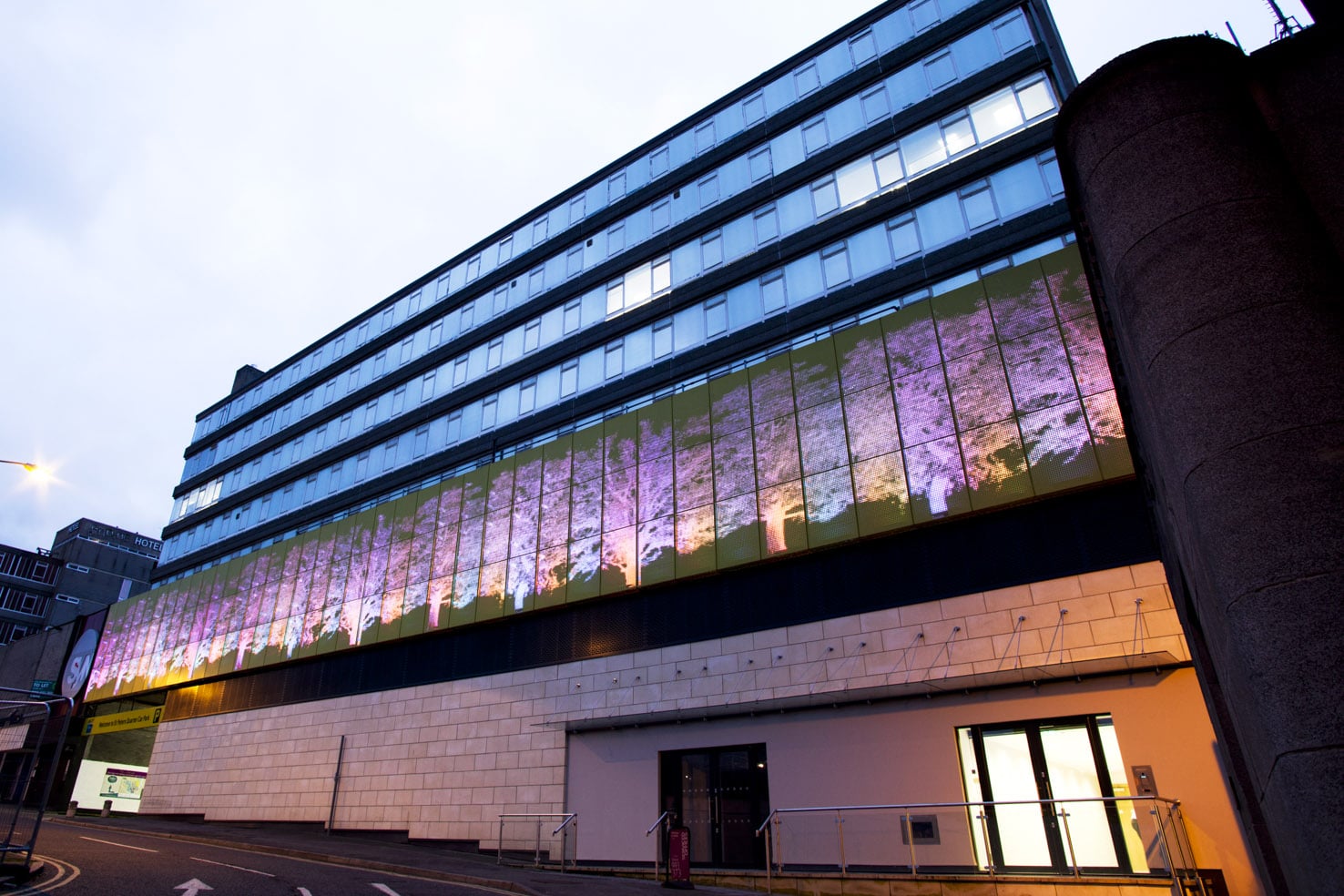 Citibase's centre on Colyear Street with giant LED-screen lit exterior