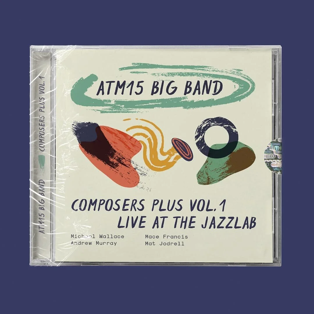 Album design for @atm15bigband &quot;Live At The Jazzlab&quot; Volume 1 🎺 This was a 3-part album release which was super interesting ✨ It allowed me to explore a common design theme across 3 different volumes, each having their own individual chara