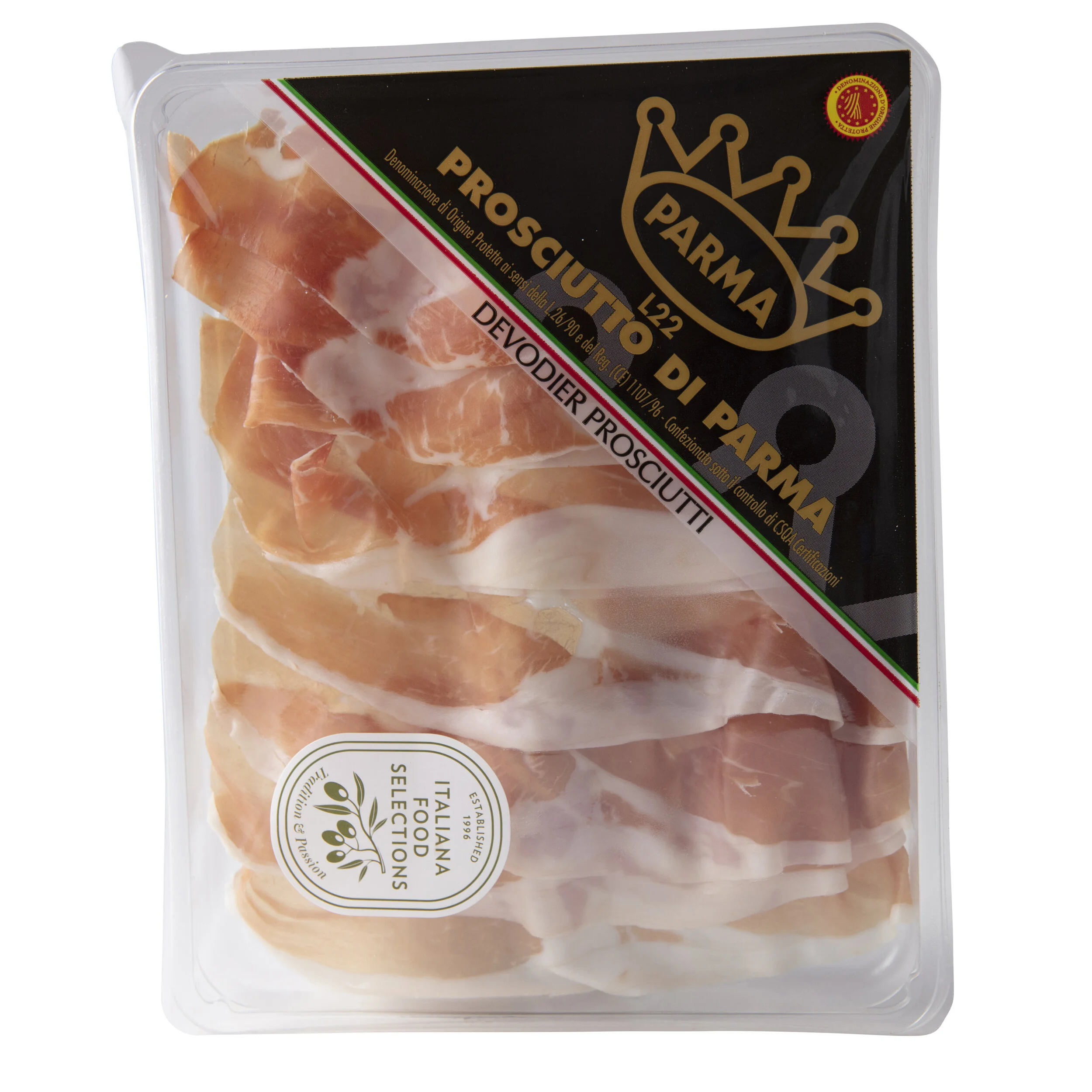 Prosciutto di Parma DOP 24mån D, skivad 80g — Italiana Food Selections
