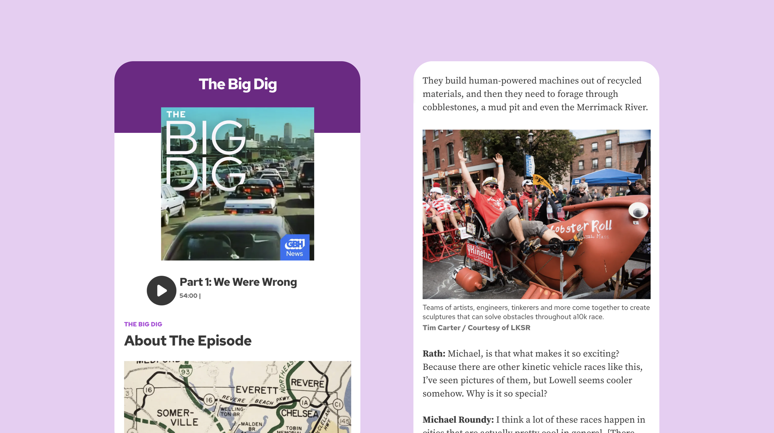 GBH The Big Dig podcast page and news article mobile screens.