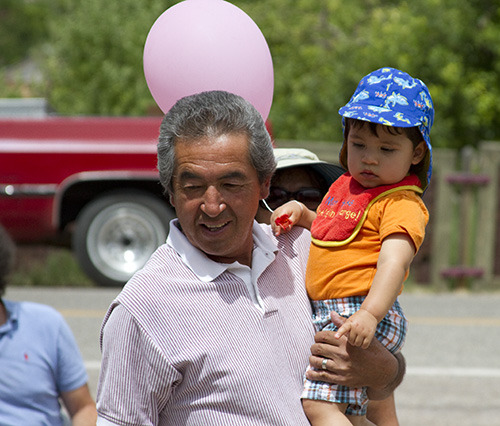   David with Grandson and matching balloon  