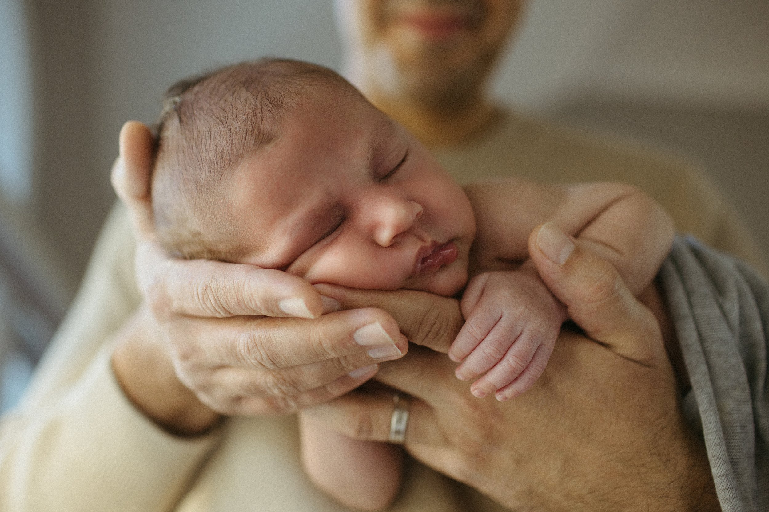 Newborn baby sleeping in hands
