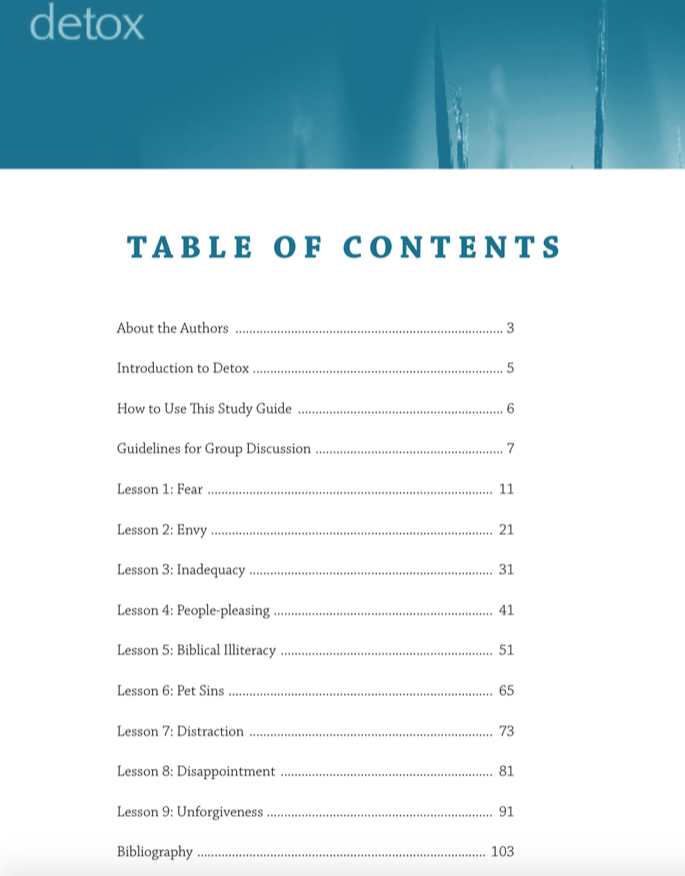 Detox Table of Contents