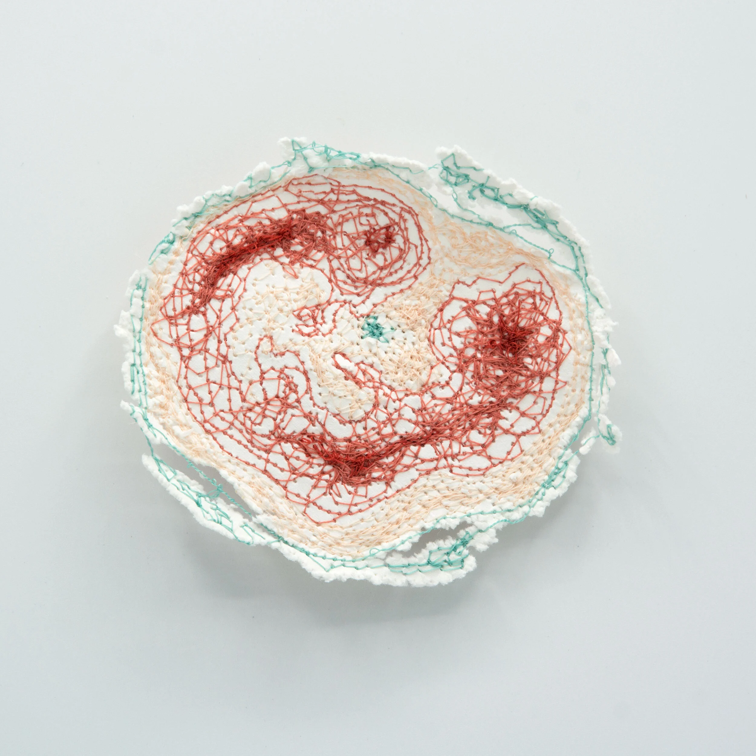  Kelly M O’Brien   Stitch study 6 , thread and paper, 11 x 9 cm ©2020  €70 + shipping  To purchase:  kelly (at) kellyobrien (dot) art 