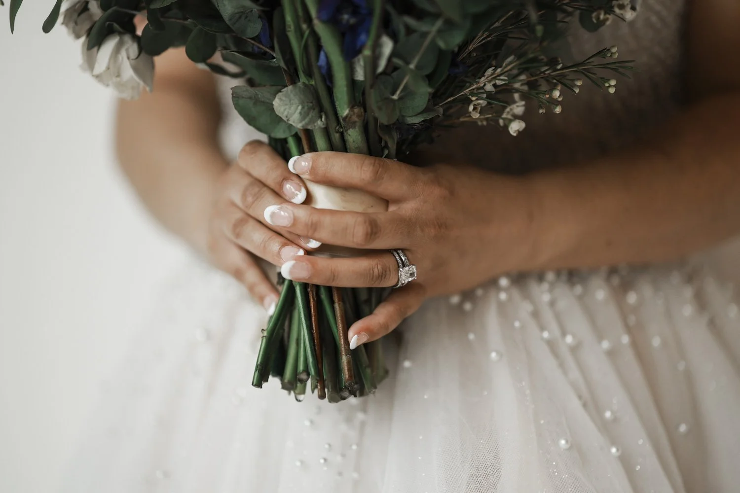 Wedding day studio portraits bride groom