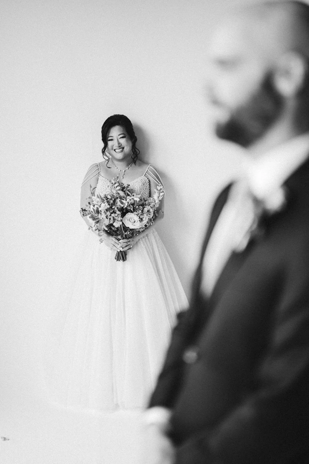 Wedding day studio portraits bride groom