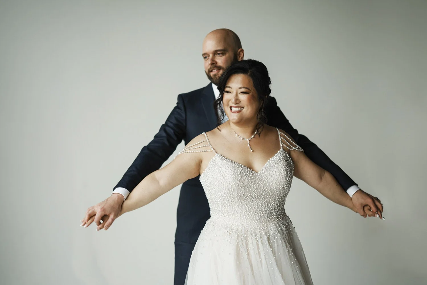 bride in studio on her wedding day photography session