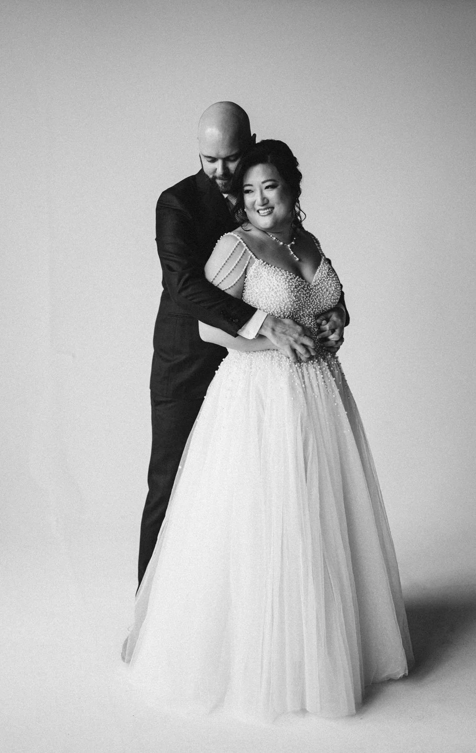 bride in studio on her wedding day photography session