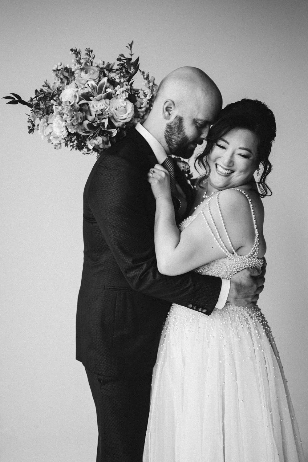 bride in studio on her wedding day photography session