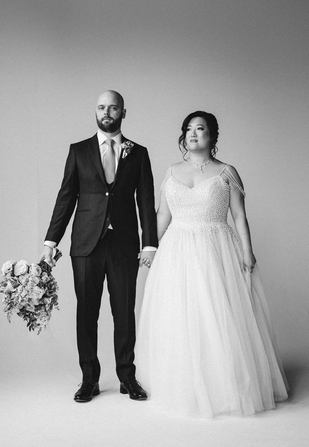 bride in studio on her wedding day photography session