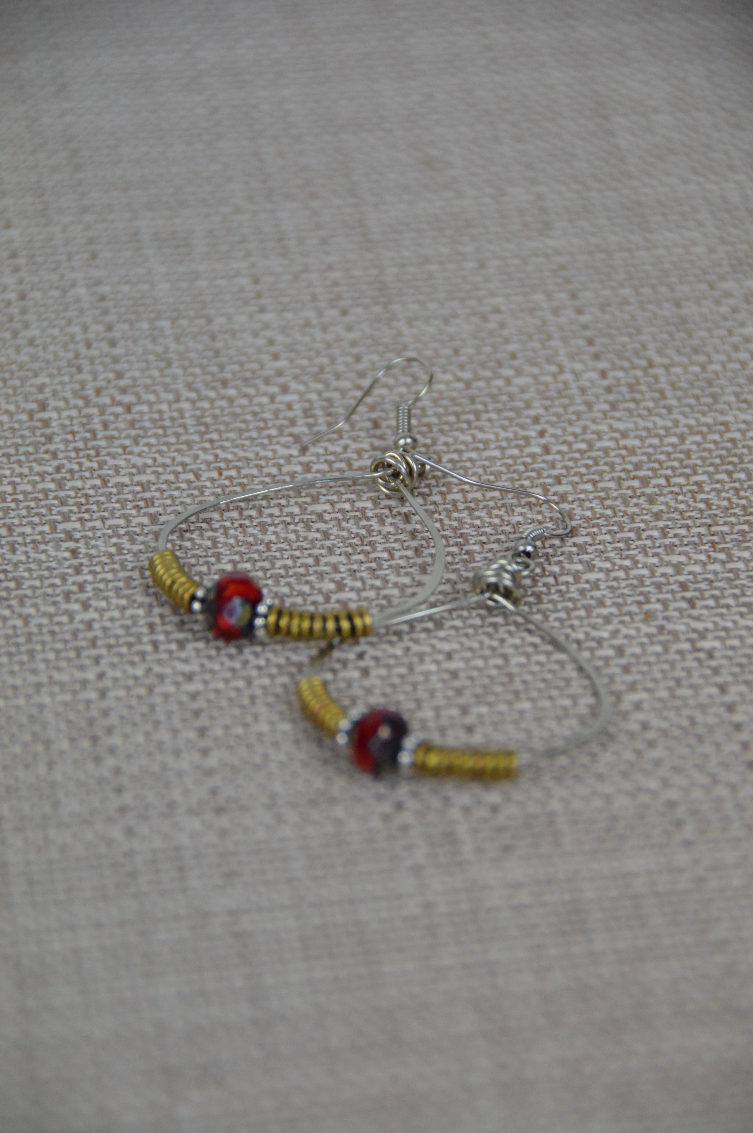 Ruby red , Boho Silver Hoop Earrings