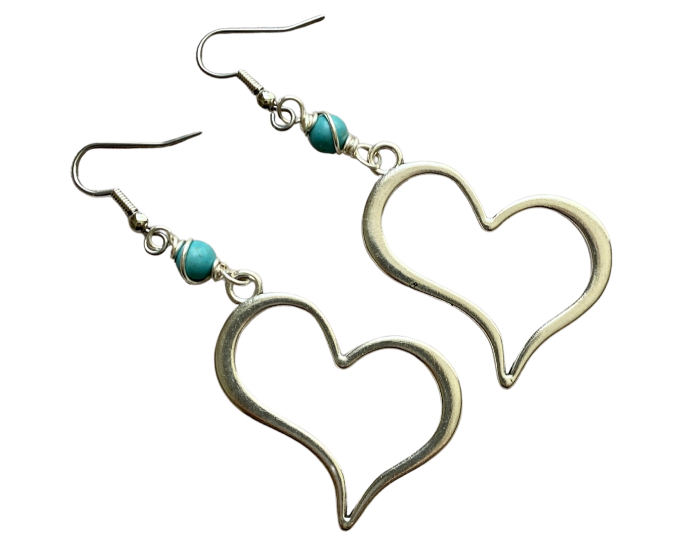Large Silver Hearts with Turquoise