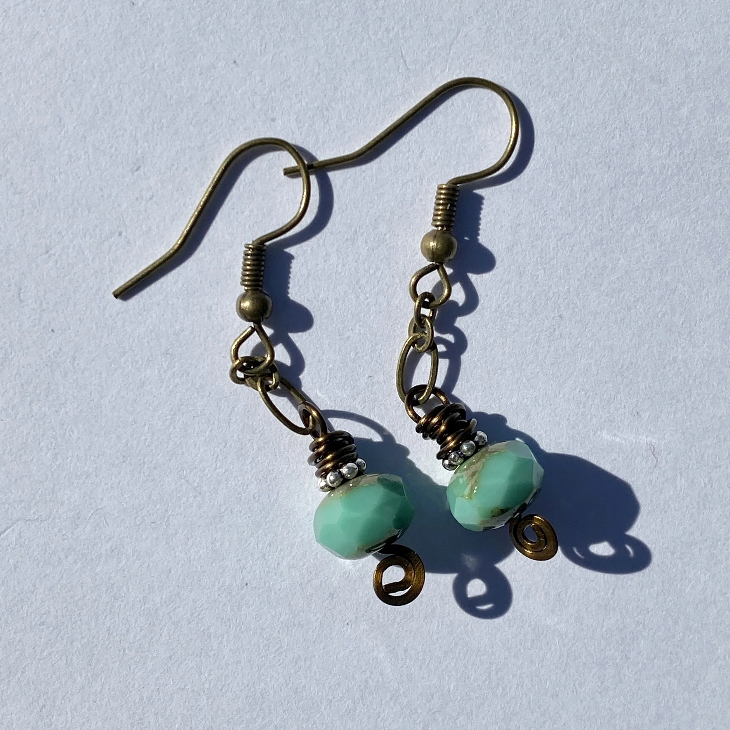 Celeste Earrings, Hammered Silver and Turquoise Glass