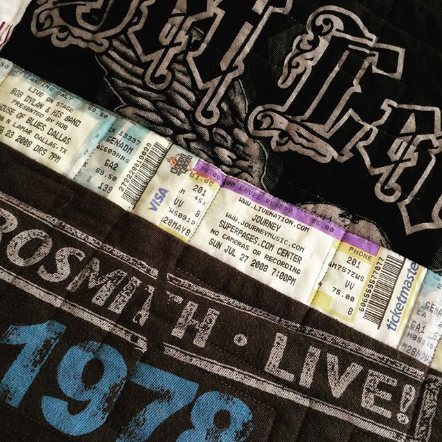 Ticket stubs transformed into fabric for concert tee quilt for @szltng. #concerttshirtquilt #redllamastudio #moderntshirtquilt