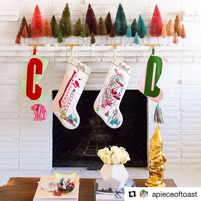 How beautiful is this mantle from @apieceoftoast ?!? Red Llama Studio stockings look outstanding mixed with needlepoint heirloom stockings. -------
#Repost @apieceoftoast with @repostapp
・・・
&quot;The stockings were hung by the chimney with care...&q