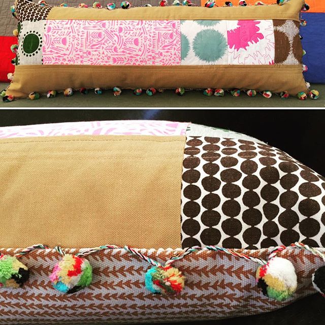 New custom pillow from Red Llama Studio featuring textiles from @studiobontextiles among others and pom pom fringe from India.