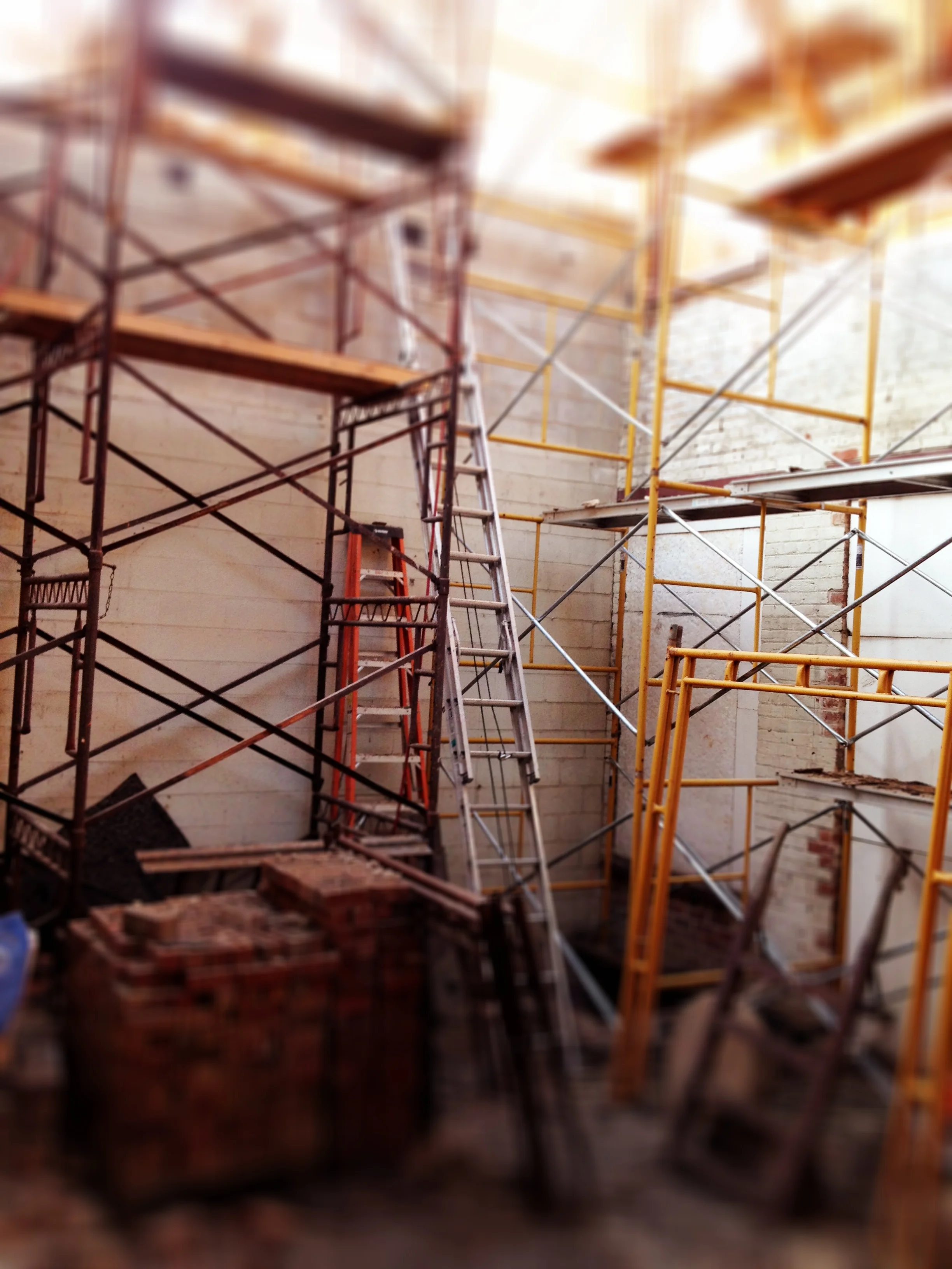  Removing the shed roof off what will be our interior courtyard. 