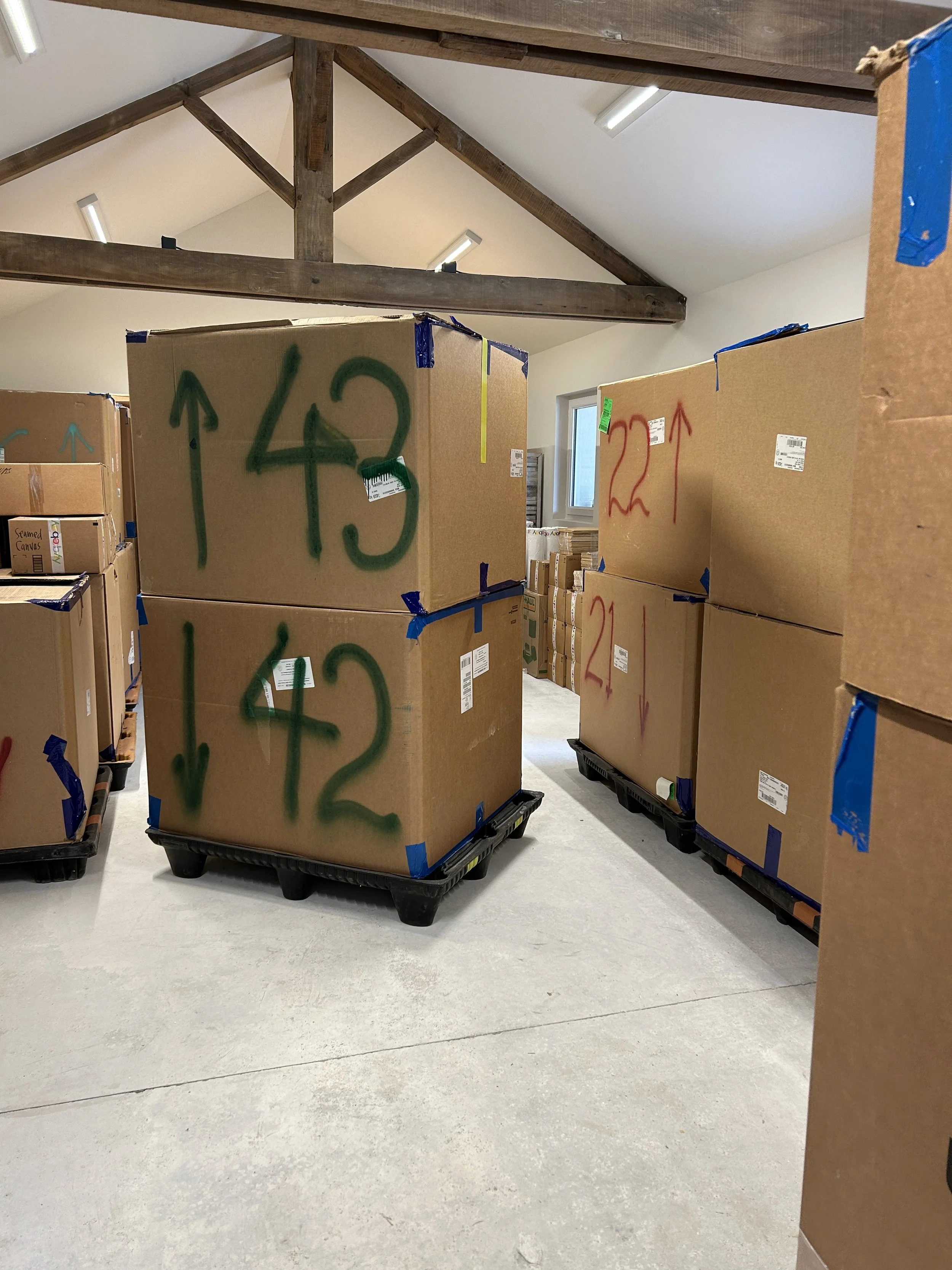  We packed everything in these large gaylord boxes that fit on pallets which can be moved around as we figure it all out. 