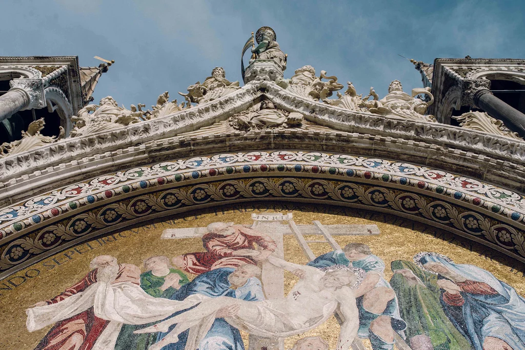 One of the intricate mosaics on the face of St. Mark's Basilica. 