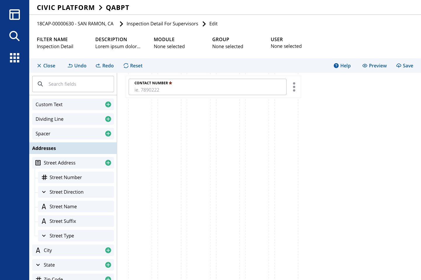  Form Builder interface, showing an otherwise blank form with one required field. 