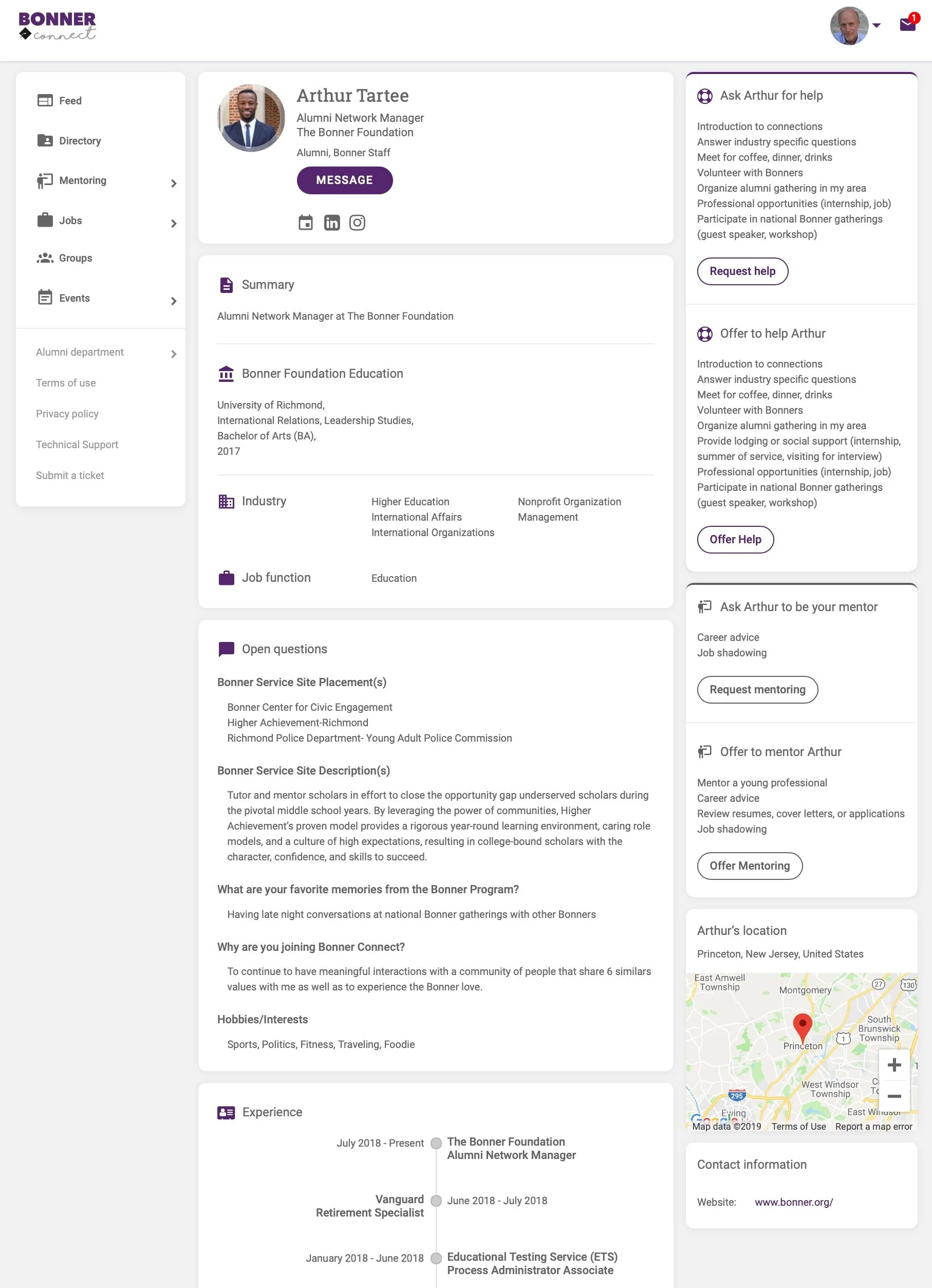 Click to expand image of member profile on BonnerConnect.org.