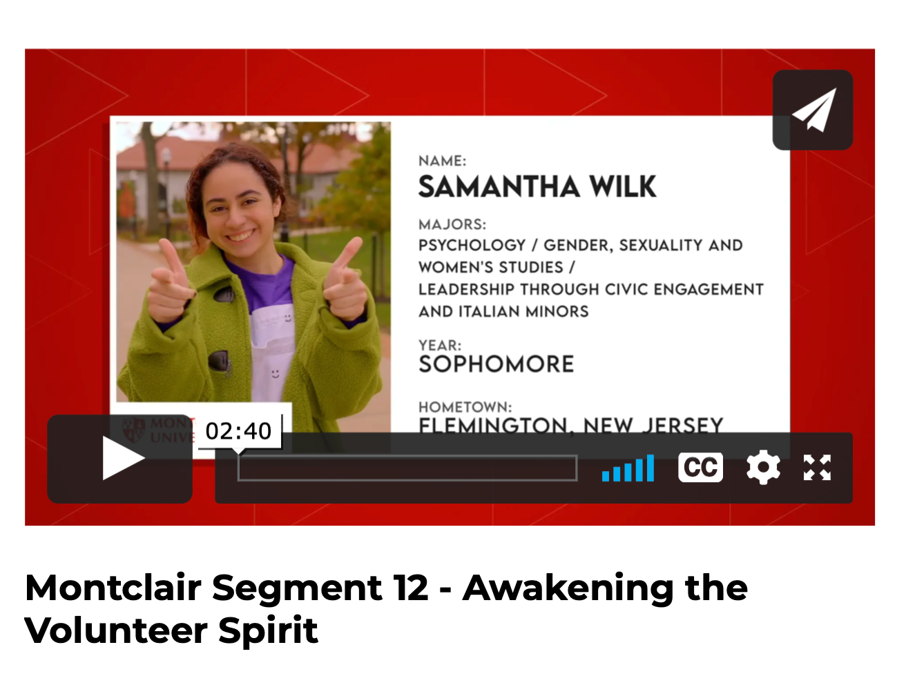 MSU Sophomore Bonner Leader, Samantha Wilk, Featured in 'The College Tour' TV Series