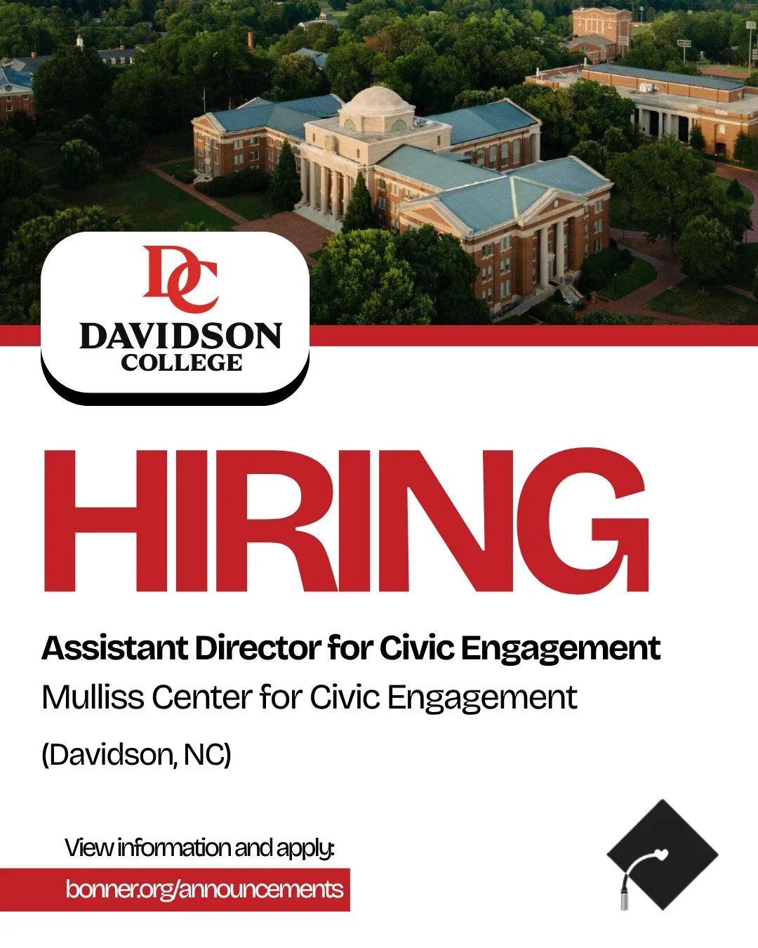Davidson College&rsquo;s Mulliss Center for Civic Engagement is hiring an Assistant Director for Civic Engagement Programs to lead &ldquo;Engaging in Democracy&rdquo; initiatives, signature events, and student mentorship. This role amplifies our shar