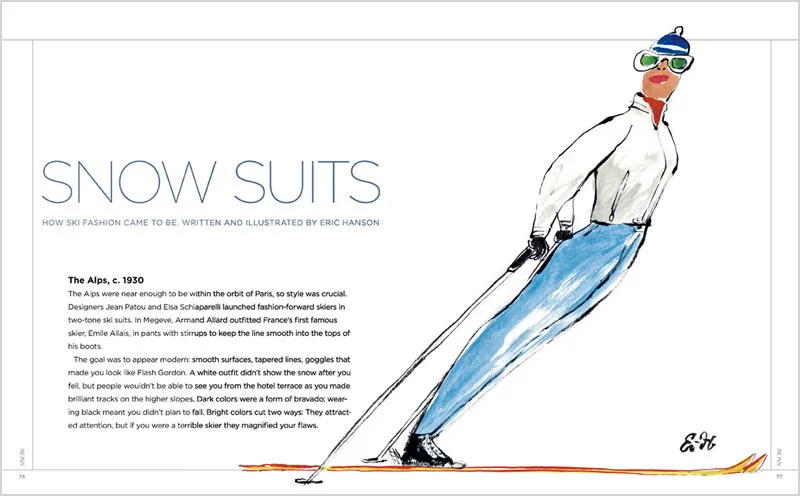 Watercolor. Snow magazine, article written and illustrated by Eric.