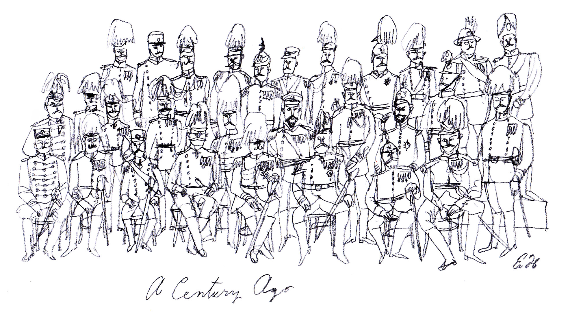 sketchbook drawing of generals from WWI