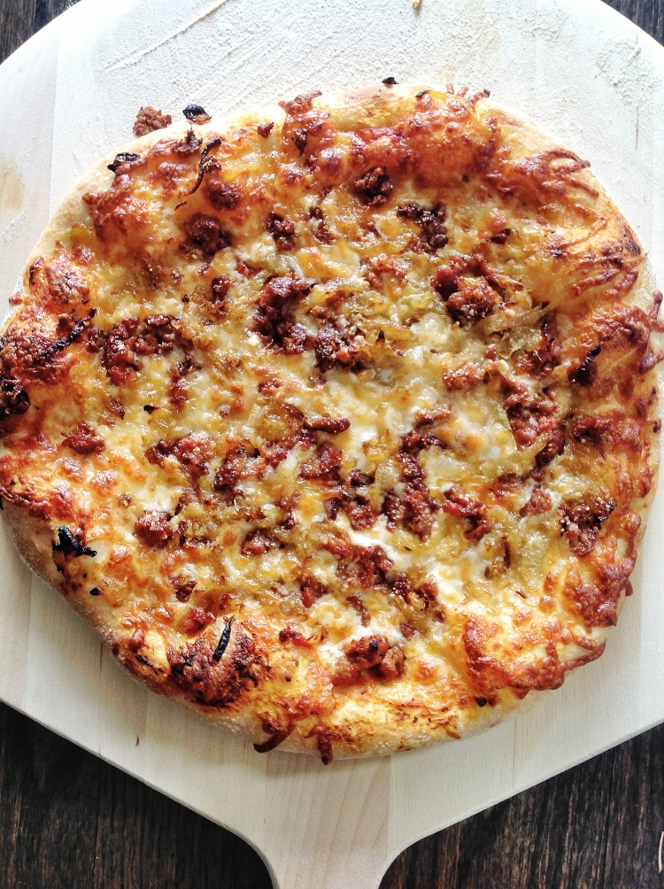 Spicy Sausage Pizza with Caramelized Onions