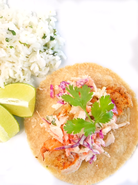 Jerk Shrimp Tacos with Sweet Chili Slaw