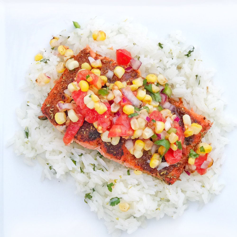 Blackened Salmon with Grilled Corn Salsa