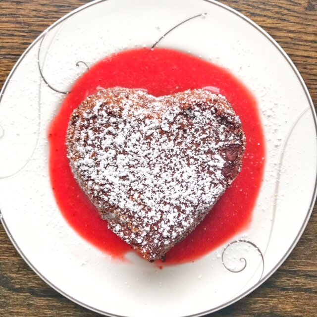 Chocolate Heart Lava Cakes with Strawberry Sauce